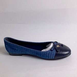 Tory Burch Navy Blue Quilted Leather Cap-Toe Ballet Flat